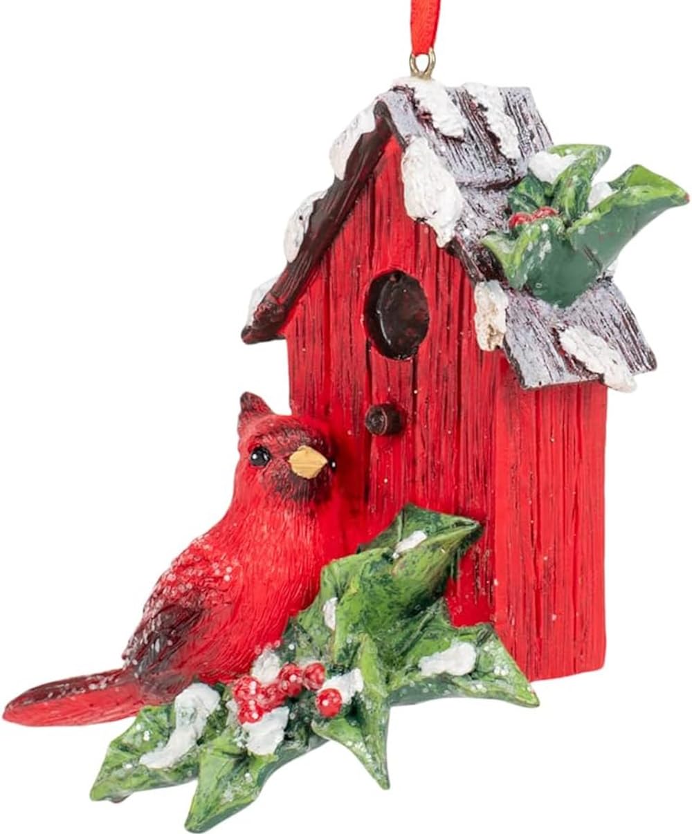 RAZ Imports Festive Red Cardinal with Birdhouse 4.5 x 3